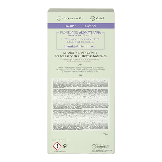 Ambar Botanic Mikado Infusión Lavanda 75 ml, Ambientador con Varillas, Difusor de Aroma con Aceites Esenciales y Hierbas Naturales, 0% Alcohol, Duración +3 Meses