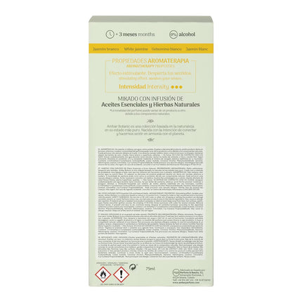 Ambar Botanic Mikado Infusión Jazmín Blanco 75 ml, Ambientador con Varillas, Difusor de Aroma con Aceites Esenciales y Hierbas Naturales, 0% Alcohol, Duración +3 Meses