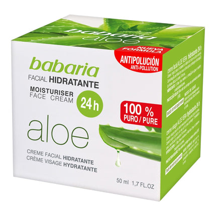Babaria Crema Facial Hidratante 24h Aloe, Crema Hidratante Antipolución para el Rostro, con Aloe, 50 ml