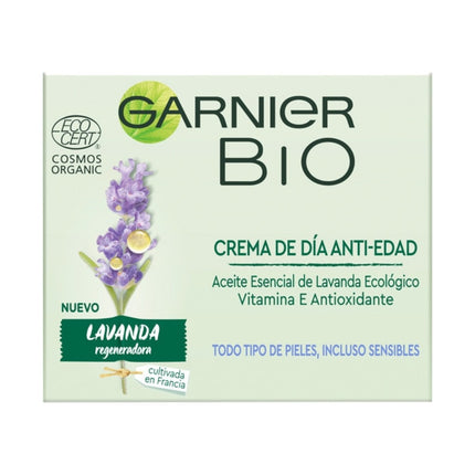 Garnier BIO - Crema de día antiedad regeneradora con aceite esencial de lavanda y argán orgánico y vitamina E 50 ml