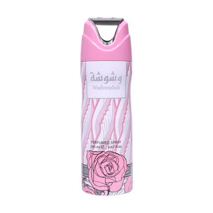 Lattafa Washwashah Body Spray 200 ml, Desodorante en Spray para Mujer, Fragancia Floral Oriental con Frambuesa, Naranja Amarga, Jazmín, Vainilla y Almizcle