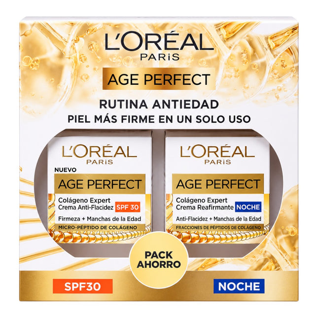 L’Oréal Paris Age Perfect Colágeno Expert Pack Rutina Antiedad, Crema Día SPF30 Anti-Flacidez + Crema Noche Reafirmante, Pack Ahorro 2 Unidades