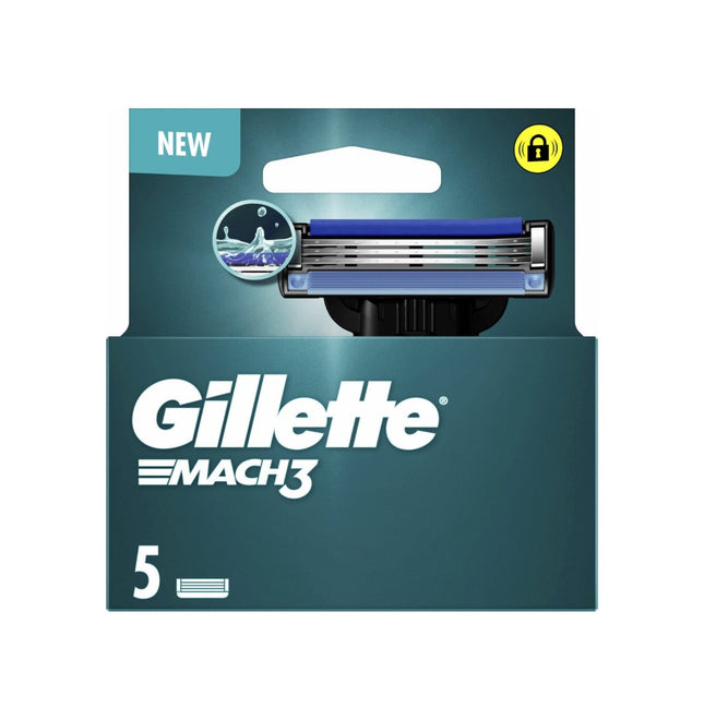 Gillette Mach3 Recambios de Cuchillas de Afeitar Hombre Pack 5 – 3 Hojas de Precisión con Banda Lubricante | Compatible con Mangos Mach3