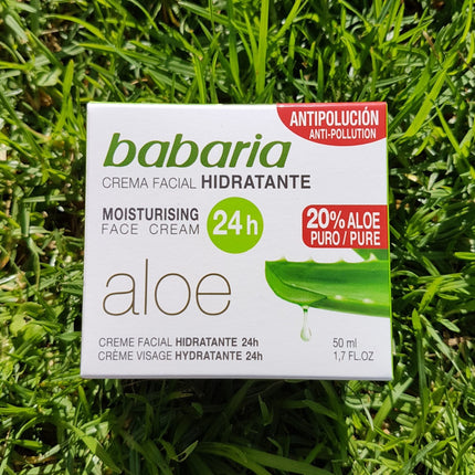 Babaria Crema Facial Hidratante 24h Aloe, Crema Hidratante Antipolución para el Rostro, con Aloe, 50 ml
