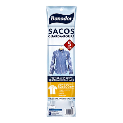Bonodor Sacos Guarda-Roupa 5 Unidades, Fundas Protectoras para Ropa, Bolsas Transparentes para Armario, Guardatrajes para Camisas, Trajes, Abrigos y Vestidos, Varias Medidas