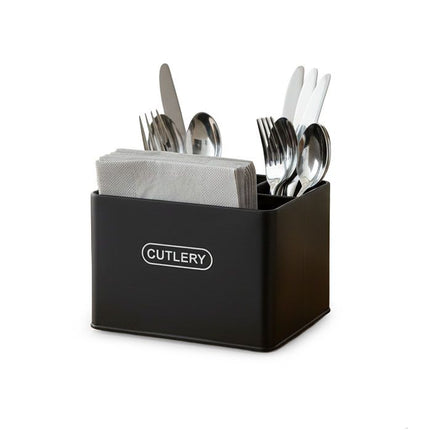 Organizador de Cubiertos y Servilletas de Metal, Porta Cubiertos de Cocina con Compartimentos, Organizador de Encimera, 18 x 15,7 x 13,5 cm