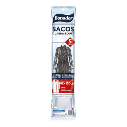 Bonodor Sacos Guarda-Roupa 5 Unidades, Fundas Protectoras para Ropa, Bolsas Transparentes para Armario, Guardatrajes para Camisas, Trajes, Abrigos y Vestidos, Varias Medidas