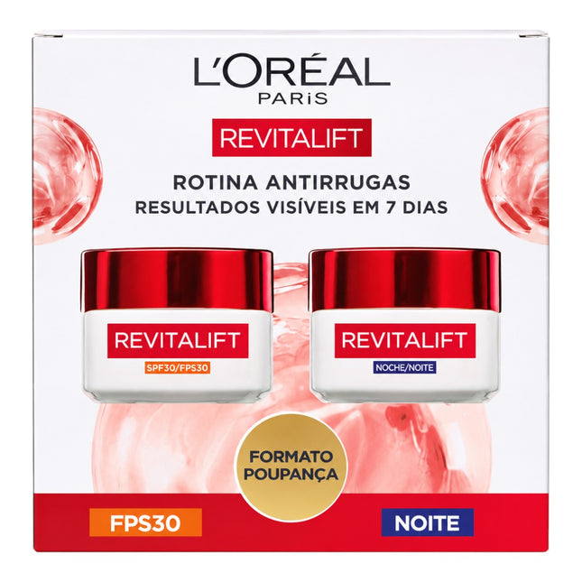 L’Oréal Paris Revitalift Pack Rutina Antiarrugas, Crema Hidratante Día SPF30 + Crema Hidratante Noche, Antiarrugas y Extra-Firmeza, Pack Ahorro 2 Unidades