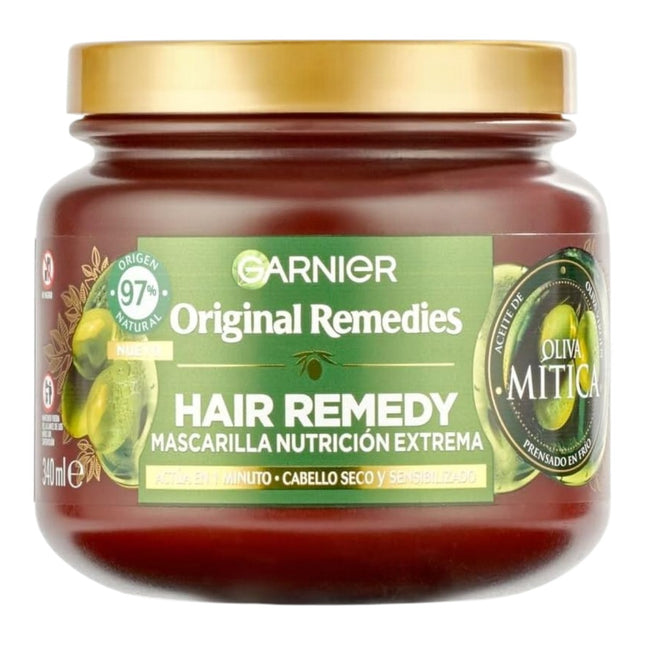 Garnier Original Remedies Hair Remedy Mascarilla Nutrición Extrema 340 ml, con Aceite de Oliva Mítica, para Cabello Seco y Sensibilizado, Actúa en 1 Minuto