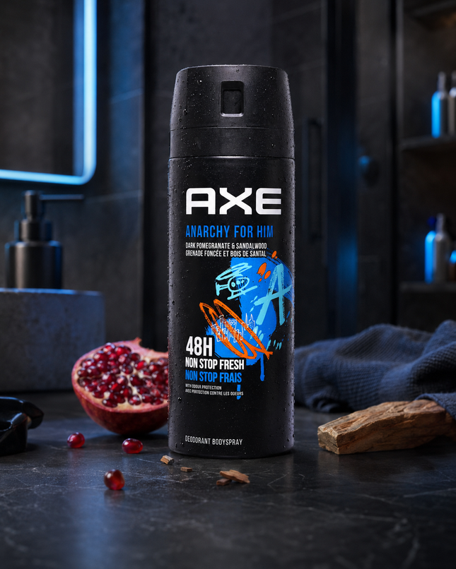 AXE Anarchy For Him Desodorante Bodyspray para Hombre, 48H Non Stop Fresh, Granada Negra y Madera de Sándalo, Spray Corporal Masculino, 150 ml