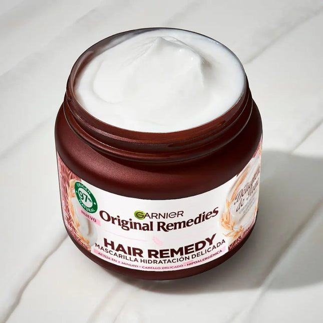 Garnier Original Remedies Hair Remedy Mascarilla Hidratación Delicada 340 ml, con Crema de Arroz y Leche de Avena Ecológica, para Cabello Delicado, Hipoalergénica