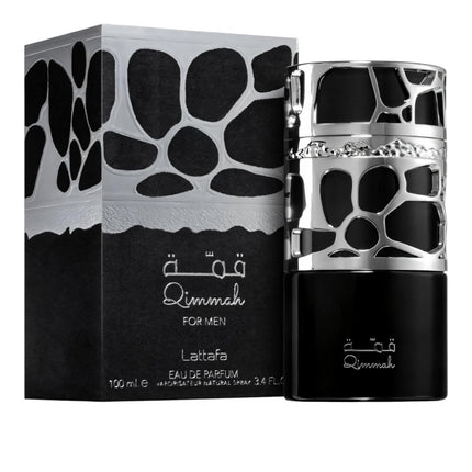 Lattafa Qimmah For Men Eau de Parfum 100 ml, Perfume Hombre EDP con Vaporizador, Fragancia Masculina en Frasco Negro y Plateado