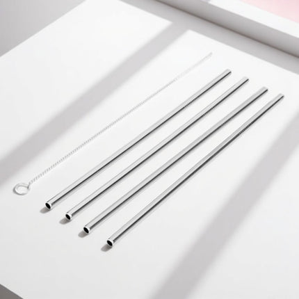 Set de 4 Pajitas Rectas de Acero Inoxidable (21,5 cm) con Cepillo Limpiador