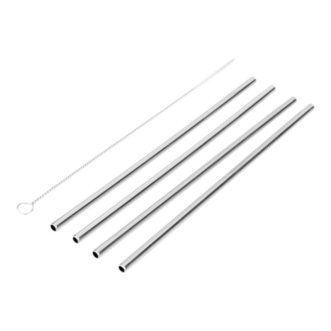 Set de 4 Pajitas Rectas de Acero Inoxidable (21,5 cm) con Cepillo Limpiador