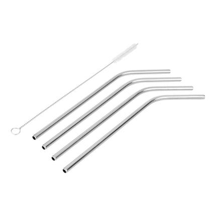 Set de 4 Pajitas Curvas Reutilizables de Acero Inoxidable (21,5 cm) + Cepillo Limpiador