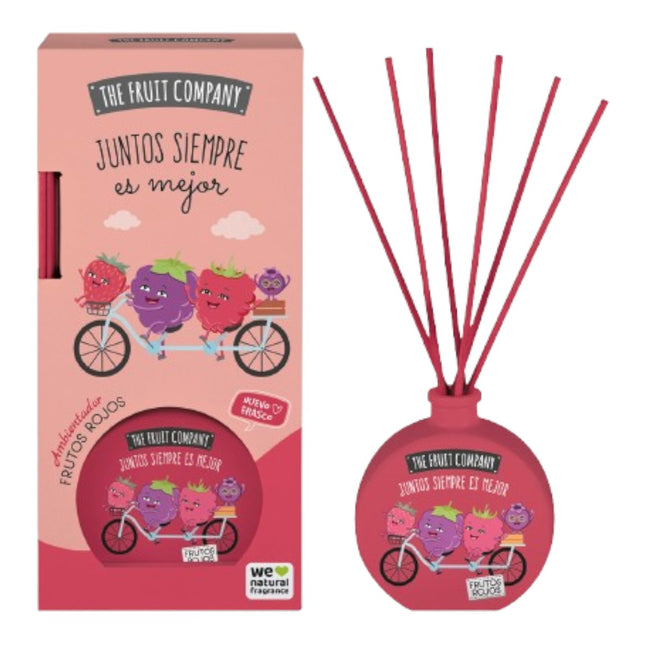 The Fruit Company Ambientador Mikado Frutos Rojos 40 ml, Difusor con Varillas para Hogar, 0% Alcohol, con Extractos Naturales, Aroma a Frambuesa y Bayas, Más de 60 Días