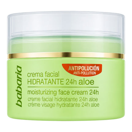 Babaria Crema Facial Hidratante 24h Aloe, Crema Hidratante Antipolución para el Rostro, con Aloe, 50 ml