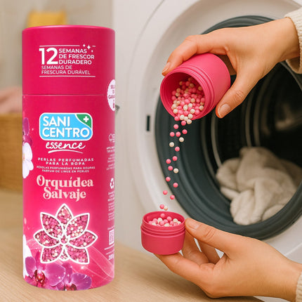 SaniCentro Essence Perlas Perfumadas para la Ropa – Orquídea Salvaje, 200 g | Hasta 12 semanas de frescor | Intensificador de fragancia para lavadora