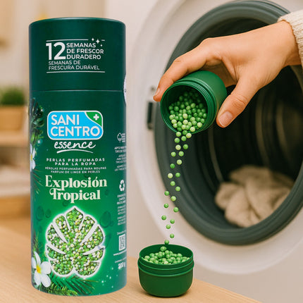 SaniCentro Essence Perlas Perfumadas para la Ropa “Explosión Tropical” – 12 semanas de frescor, intensidad regulable, 200 g