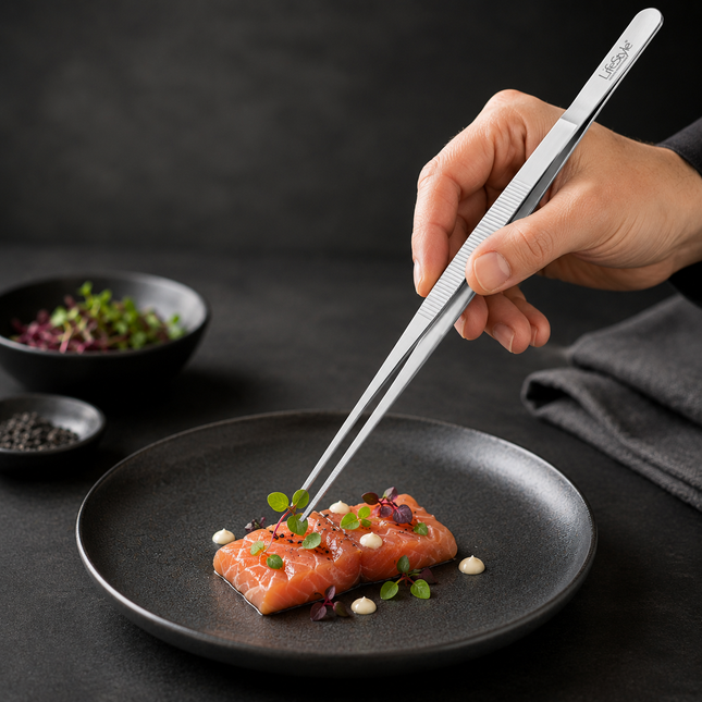 Pinzas de Cocina de Acero Inoxidable 25 cm, Pinzas Largas para Cocinar, Servir, Barbacoa, Freír y Emplatar, Utensilio de Cocina Resistente