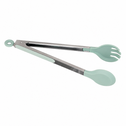 Pinzas de Cocina 33 cm con Cuchara y Tenedor, Pinzas para Servir Alimentos, Acero Inoxidable y Silicona