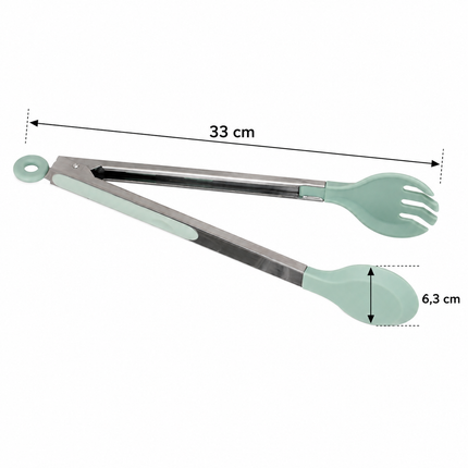 Pinzas de Cocina 33 cm con Cuchara y Tenedor, Pinzas para Servir Alimentos, Acero Inoxidable y Silicona