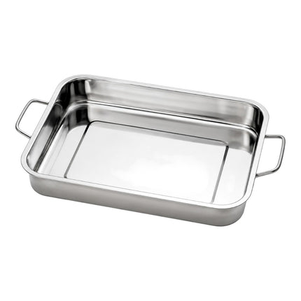 Bandeja Rectangular de Acero Inoxidable con Asas 32 x 25 x 4,8 cm, Fuente para Horno, Bandeja de Cocina, Asado, Carne, Verduras y Repostería