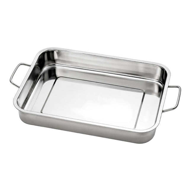 Bandeja Rectangular de Acero Inoxidable con Asas 32 x 25 x 4,8 cm, Fuente para Horno, Bandeja de Cocina, Asado, Carne, Verduras y Repostería