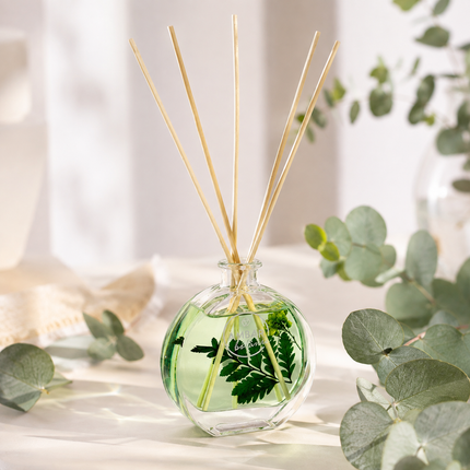 Ambar Botanic Mikado Infusión Eucalipto 75 ml, Ambientador con Varillas, Difusor de Aroma con Aceites Esenciales y Hierbas Naturales, 0% Alcohol, Duración +3 Meses