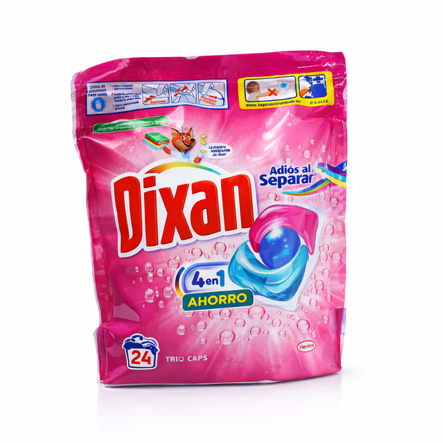 Dixan 4 en 1 Trio Caps Detergente Lavadora – 24 Cápsulas | Limpieza Profunda, Cuidado de Colores y Frescura Duradera