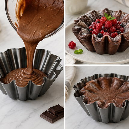 Molde Brioche Metálico Antiadherente Ø14 cm/ Ø18 cm Molde Ondulado para Repostería, Tartas, Bizcochos, Flan, Pan Dulce y Postres