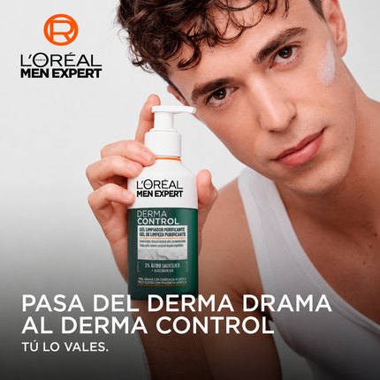 L’Oréal Paris Men Expert Derma Control Gel Limpiador Purificante, Limpiador Facial Hombre con 2% Ácido Salicílico y Niacinamida, Piel Grasa con Tendencia Acnéica, 260 ml