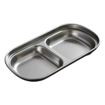 MY BAR Bandeja de Acero Inoxidable con 2 Compartimentos, Plato para Aperitivos, Tapas, Aceitunas, Frutos Secos y Salsas, 15,8 x 8,5 x 2,5 cm