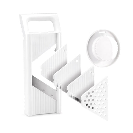 METALTEX Rallador multiuso MANDOLINO Cuchillas de acero inox y cuerpo ABS color blanco Con prensador - protector