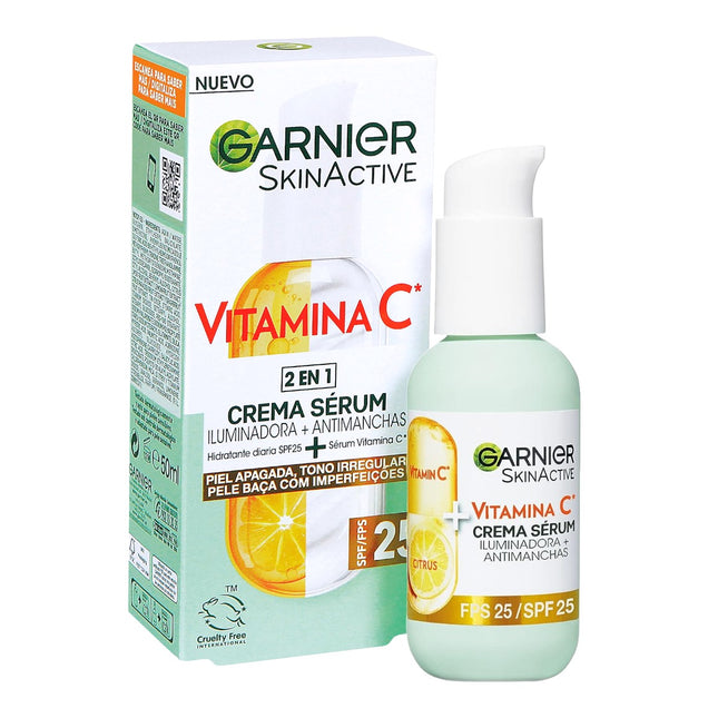 GARNIER Sérum Facial Iluminador y Anti Manchas 2 en 1 Con 20% Vitamina C y SPF2, No graso Clínicamente probado 50 ml
