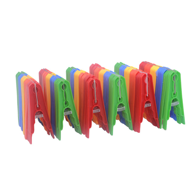 Pack de 60 Pinzas de plástico para la Ropa en 5 colores Amarillo ,Naranja ,Verde, Azul y roja Con muelle metálico Inoxidable