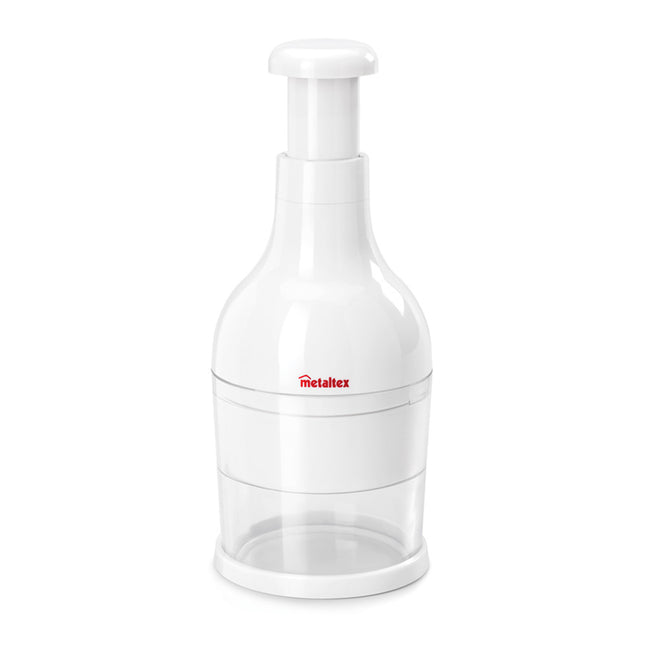 METALTEX Corta verduras ROTO-CUTTER Contenedor transparente PS, cuchillas de acero inox y cuerpo ABS color blanco Medidas: 27 cm
