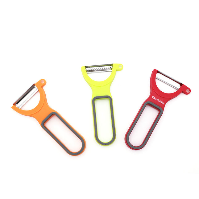 QUTTIN Pelador de Verduras en Dentado Recto y en Juliana Multifunción Frutas 3 cuchillas Acero Inoxidable Herramienta ideal para su Cocina