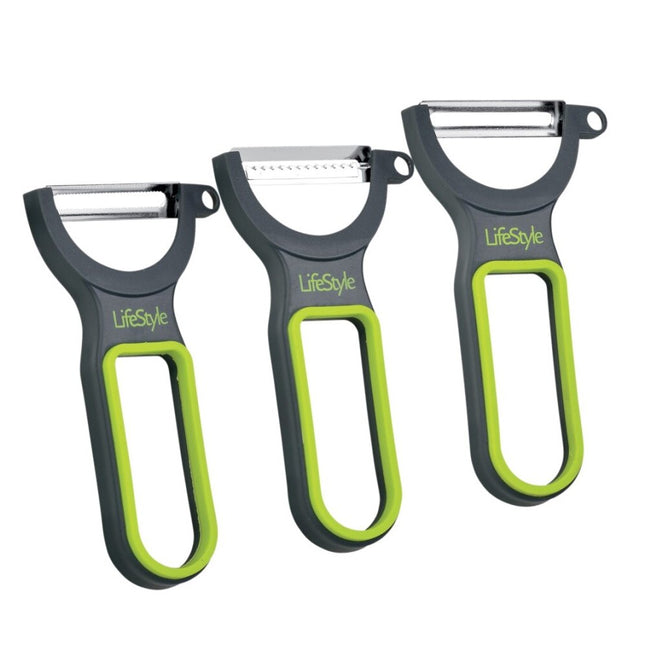 Lot 3 Vegetable Peelers Julienne Tomato Multifunction Vegetable Fruit Peeler 3 Serrated Stainless Steel Blades Straight and Julienne Black and Green Color Ideal Tool for your Kitchen 