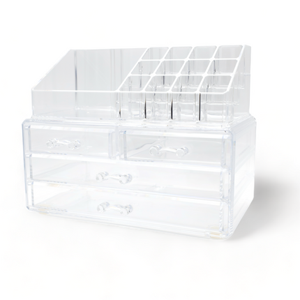 Acrylic Box Makeup Shelf Makeup Cosmetics Jewelry Organizer Clear Dressing Table with Non-Slip Base 