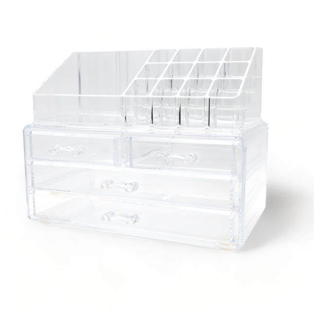 Caja acrílica Estante de maquillajes Maquillaje Cosméticos Joyería Organizador Tocador Transparente con Base Antideslizante