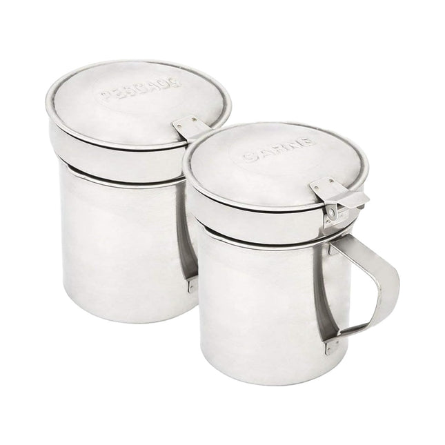 Grasera Acero INOX Pescado y Carne 480 cc Con Filtro Asa y Tapa Aceitera Con Colador para Conservación de Aceite de Acero Inoxidable Recipiente para carne y Pescado