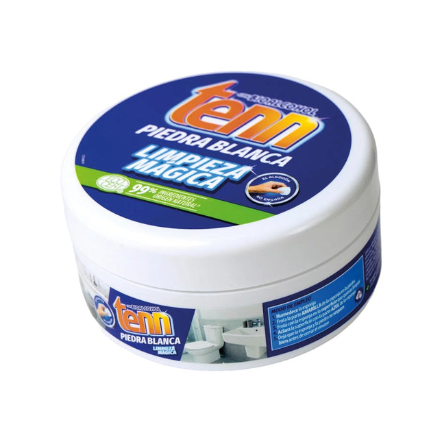 Tenn Piedra Blanca Desengrasa y abrillanta. Limpiador multisuperficies eficaz y biodragable, para superficies de cristal, metal, mármol y granito. Arcilla blanca para cocinas y baños 375 gr