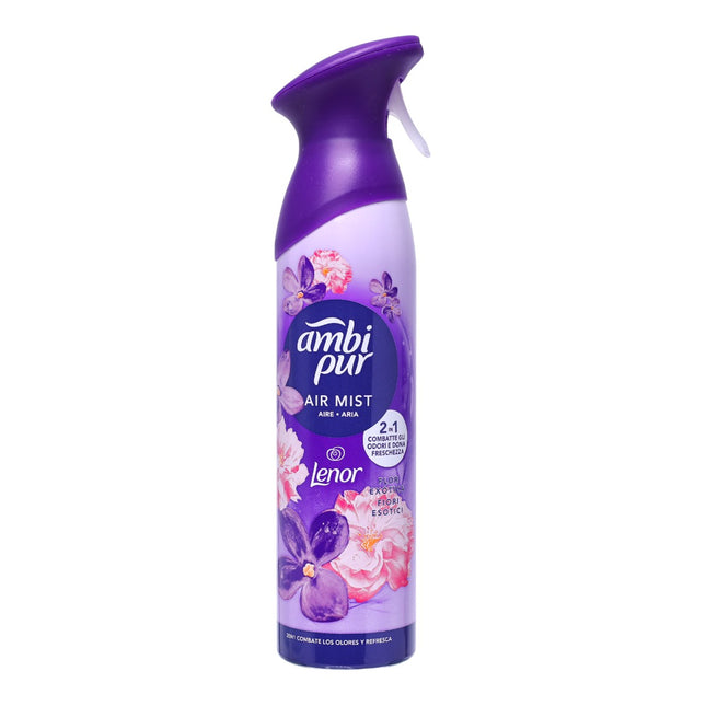 Ambi Pur Ambientador en spray Air Mist Lenor Flores Exóticas 185 ml – Elimina olores y perfuma el hogar 2 en 1