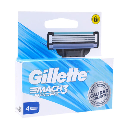 Gillette Mach3 Sport – Pack de 4 cuchillas de recambio (3 hojas + banda lubricante), afeitado cómodo y apurado