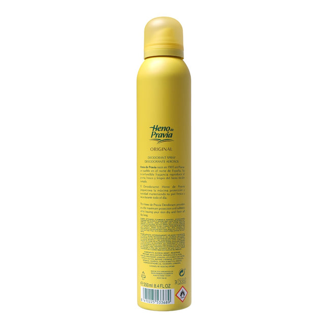 Heno de Pravia Desodorante Spray Original 250 ml – Fragancia clásica, protección 24h, piel fresca y suave