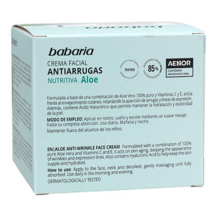 Babaria Crema Facial Antiarrugas Nutritiva con Aloe Vera 50 ml – Hidratación, Elasticidad y Cuidado Diario