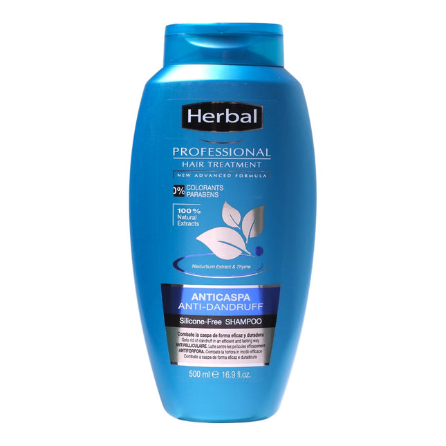 Herbal Professional Hair Treatment Champú Anticaspa 500 ml | Sin Silicona, 0% Parabenos y Colorantes | Con Extractos Naturales de Capuchina y Tomillo para cuero cabelludo limpio