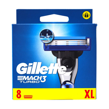Gillette MACH3 Turbo – Recambios de cuchillas de afeitar, Pack XL 8 unidades | 3 hojas anti-fricción con banda lubricante | hasta 15 afeitados cómodos por recambio | compatible con todos los mangos MACH3