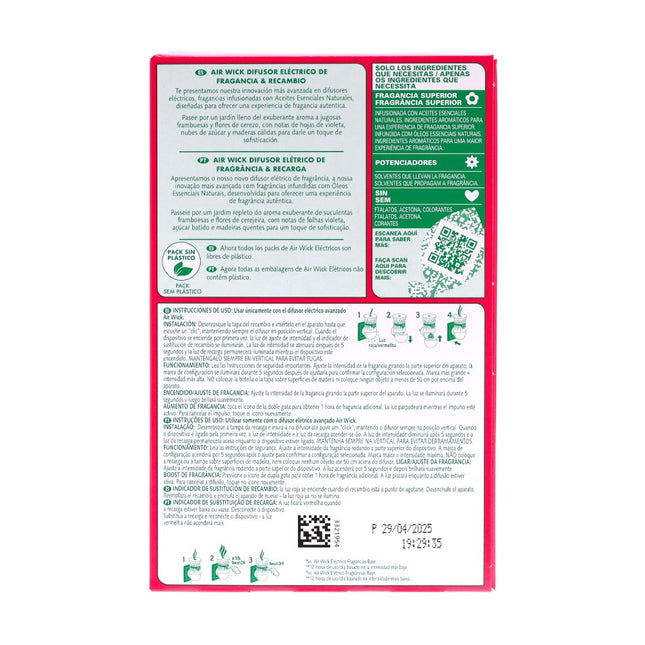 Air Wick Ambientador Eléctrico Inteligente Flor de Cerezo & Frambuesa con Aceites Esenciales – Difusor + Recambio – 5 Intensidades, Tecnología Anti-Fading y Botón Boost